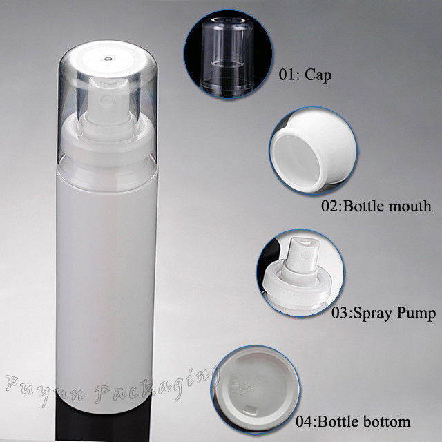 प्लास्टिक 100 मिलीलीटर कॉस्मेटिक स्प्रे पंप बोतल फ्रॉस्ट सरफेस हैंडलिंग