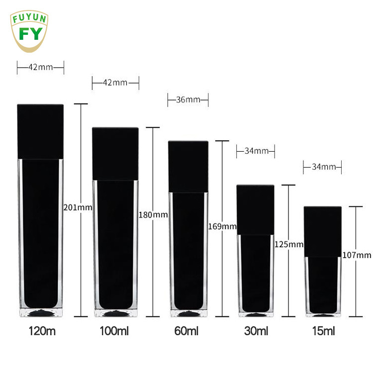 Fuyun 15ml/30ml/60ml/100ml/120ml/15g/30g/50g/100g स्पष्ट काले रंग आयत आकार एक्रिलिक प्लास्टिक दोहरी दीवार बोतल